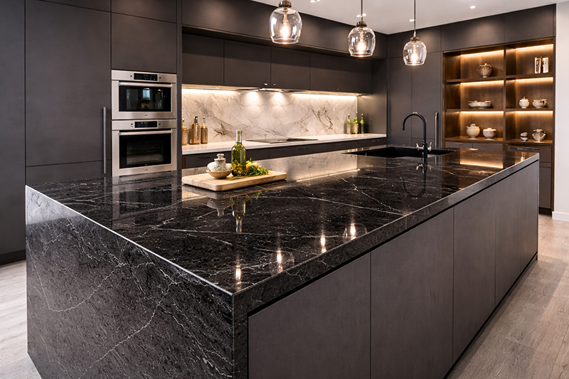 Луксозна кухня с черен гранит