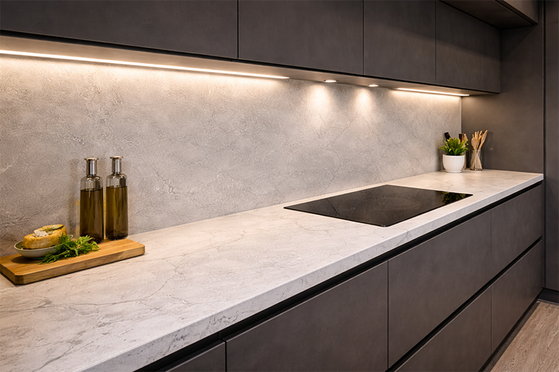 Модерна кухня с LED осветление