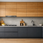Съвременна минималистична кухня с дървен акцент