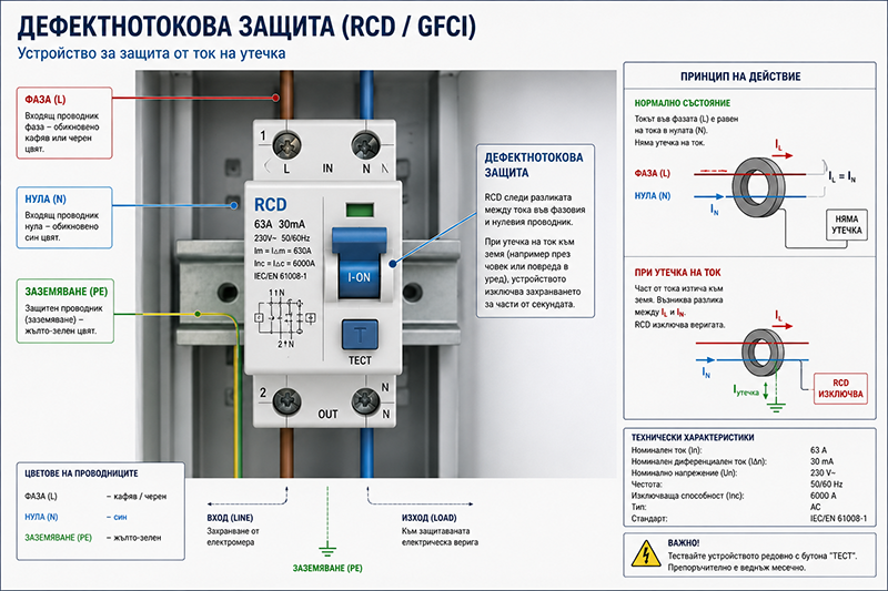 Дефектнотокова защита - схема и принципи